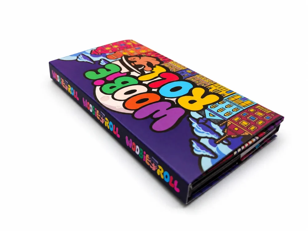 Box spine and back with repeated wordmark