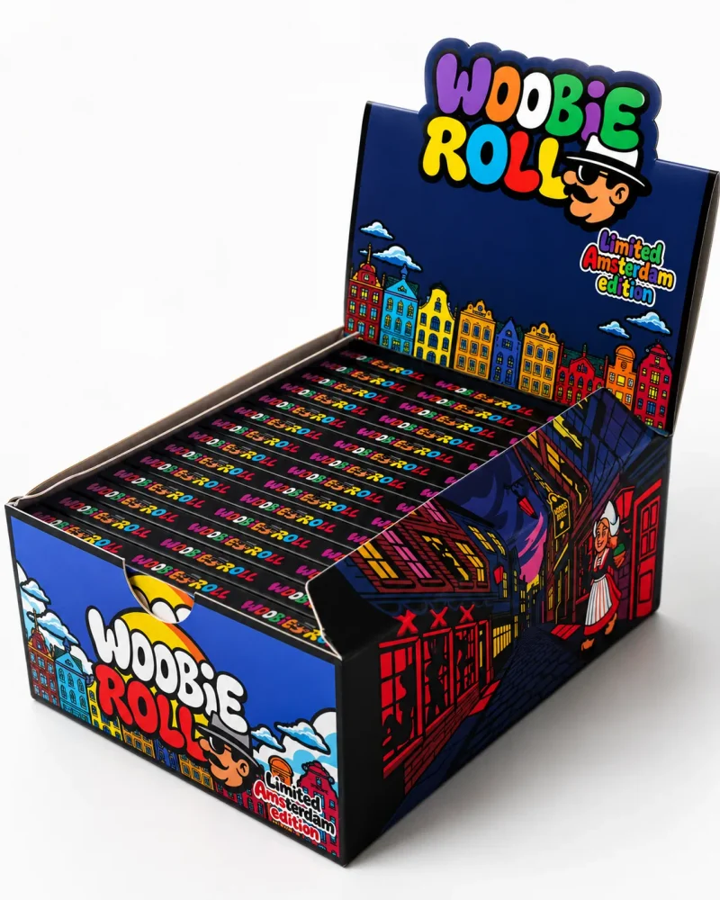 Retail display box holding 12 WoobieRoll units